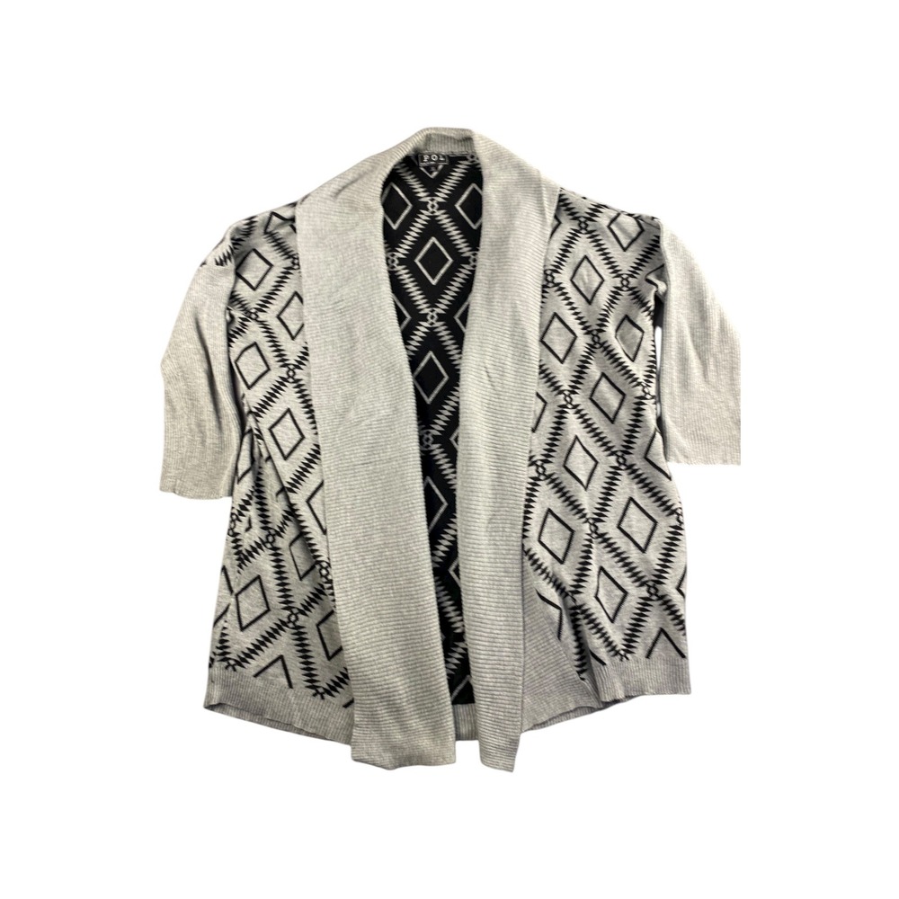 POL Women's Gray Black Geometric Diamond Shawl Collar Cardigan‎ Sweater XL